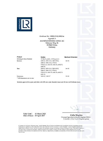 英国劳氏船级社船用铝合金精炼及半成品、-型材、棒材和挤压件制造商认证